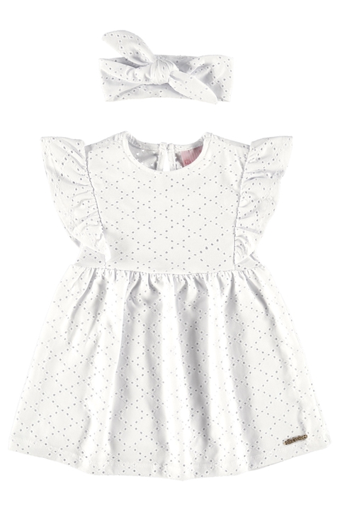 Vestido infantil com faixa malha laise branco