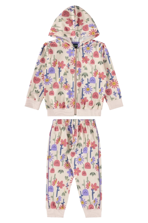 Conjunto jaqueta e calça em moletom sem felpa