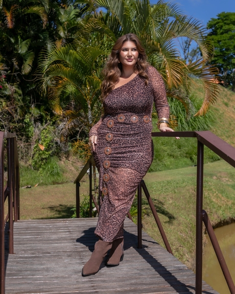 Vestido Mídi Tule Animal Print