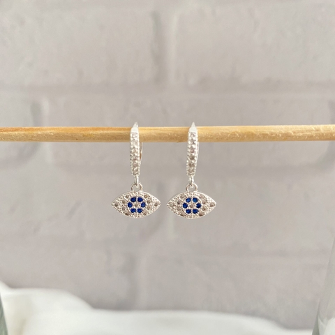Brinco de Prata Argola Olho Grego Cravejado