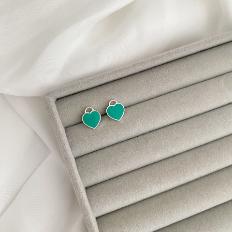 Brinco de Prata Coração Verde Tiffany
