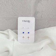 Kit Brinco de Prata Trio Fé Azul