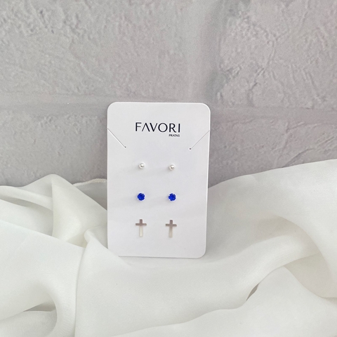 Kit Brinco de Prata Trio Fé Azul