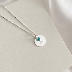 Colar de Prata Medalha Love Zircônia Turmalina - Favori Pratas