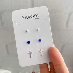 Kit Brinco de Prata Trio Fé Azul - comprar online