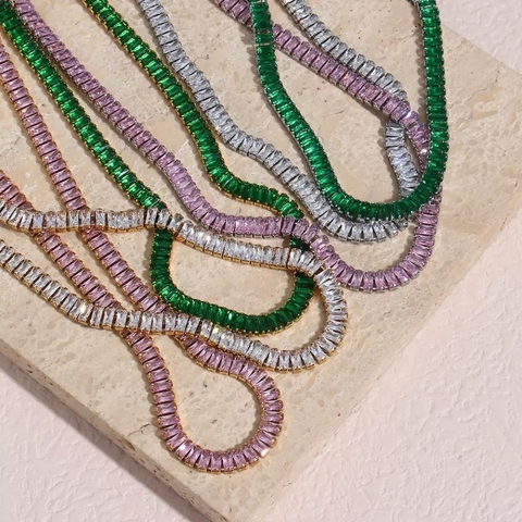 riviera zirconia baguete 40 cm aço inoxidável anti alérgico