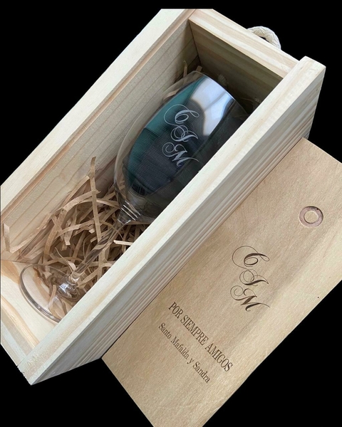 Copa Cristal Bohemia 590 Ml Caja Madera Grabadas en laser