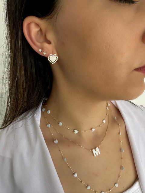 Coração Cravejado Madrepérola Dourado