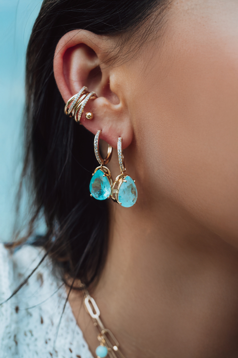 Argola Gota Fusion Azul Dourado