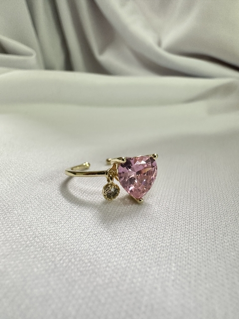 Anel Coração Regulavel Rosa Dourado - comprar online