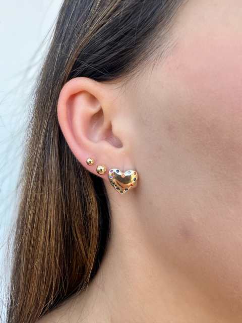 Brinco Coração Multicolor Dourado/Prata - comprar online