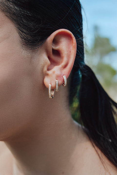 Trio Argola Oval Cravejado Dourado/Prata