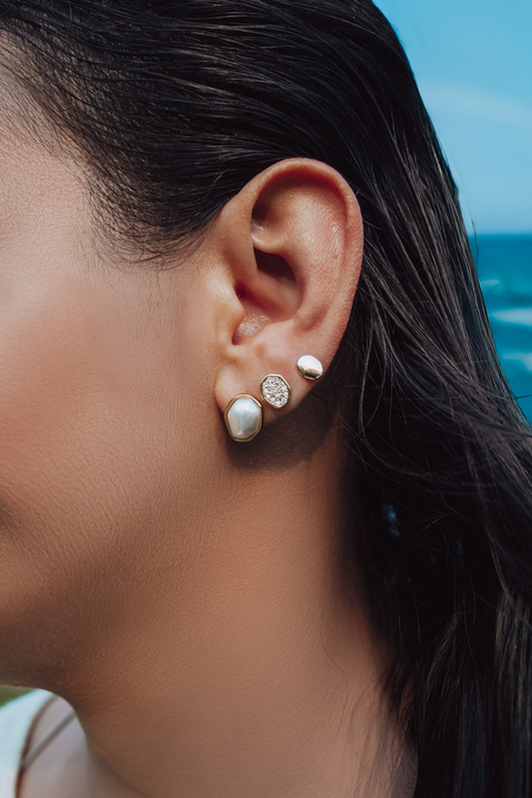 Trio Pérola Cravejado e Liso Dourado