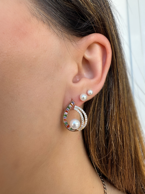 Brinco Gota Multicolor Dourado