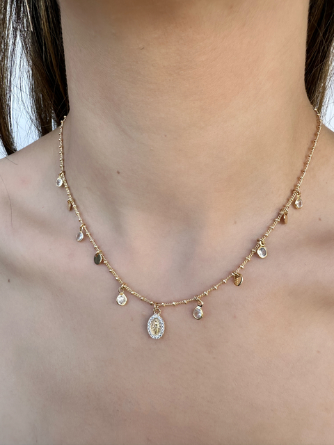 Colar Nossa Senhora das Graças com Pingentes Dourado