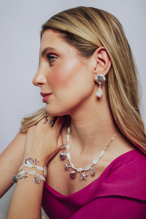 Brinco Concha Madreperola Dourado/Prata