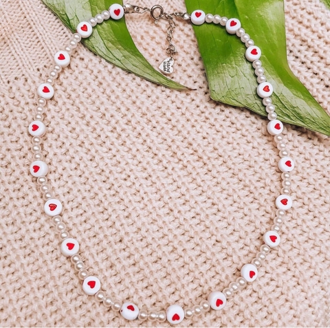 Colar Mini Pérolas c/corações