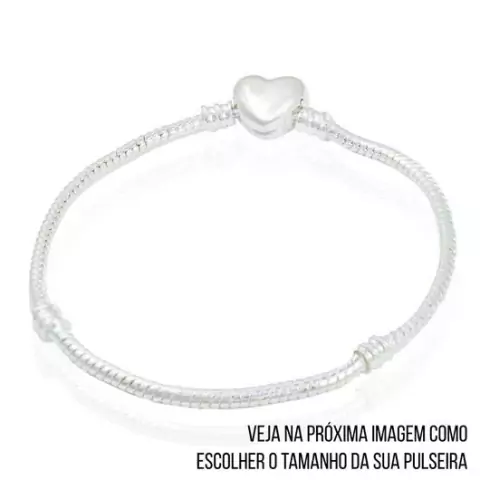 Pulseira Fecho Coração Banhado a Prata