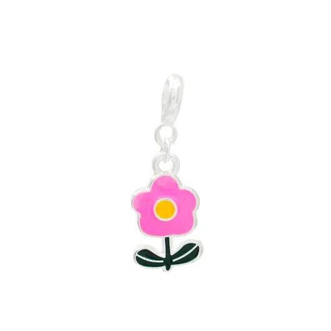 Berloque Florzinha Rosa Banhado a Prata