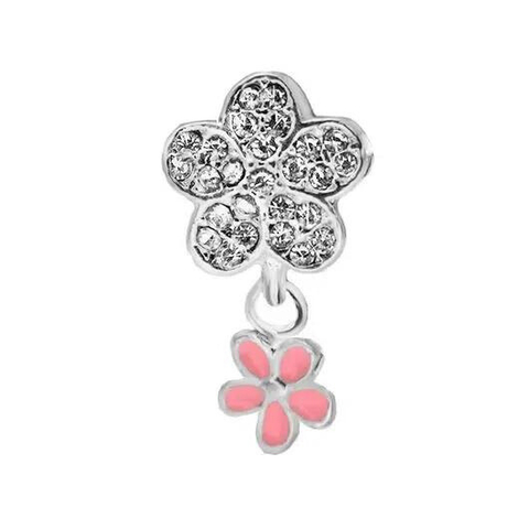 Berloque Flor Strass Banhado a Prata