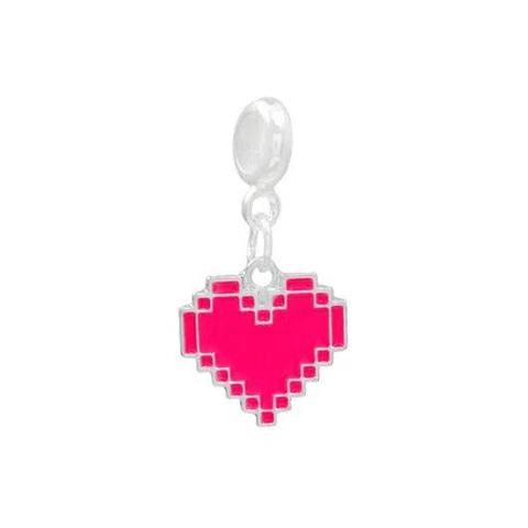 Berloque Coração Pixel Rosa Banhado a Prata