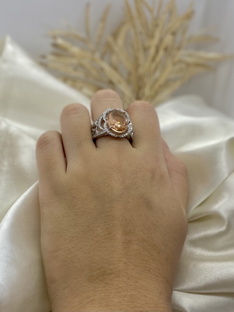 Anel Prata Cravejado Pedra Mel