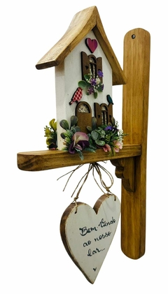 Placa de Coluna decoração Bem Vindo ao Nosso Lar Branca 48 x 26 cm