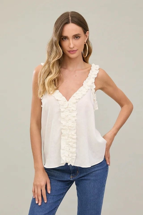 BLUSA LINHO COM DETALHE DE BABADO