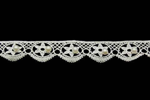 Renda Guipir Off-white com Aplicação de Perolas