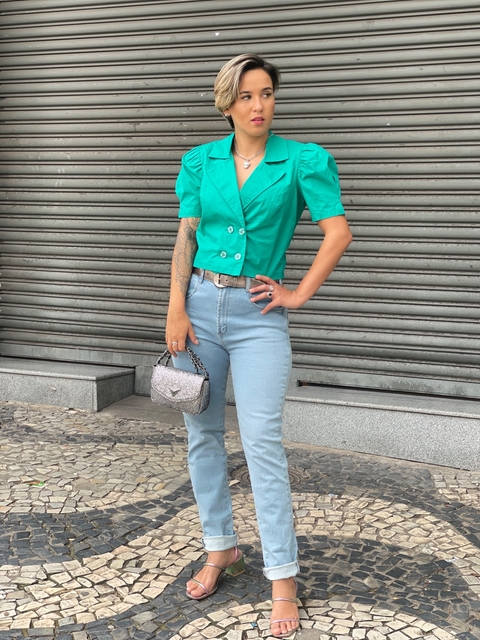 CROPPED ALFAIATARIA COM MANGA PRINCESA