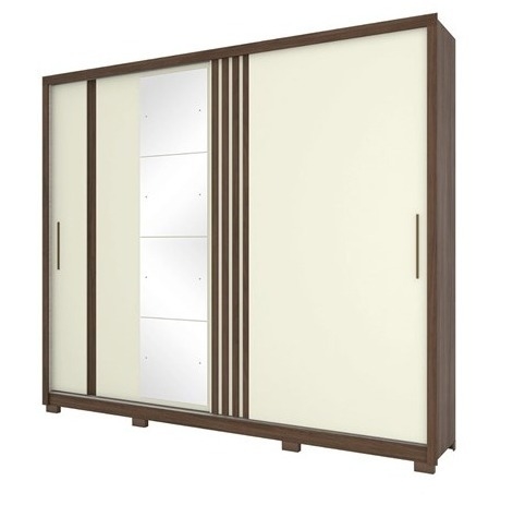 Roupeiro Henn Caribe 2 Portas Correr Com Espelho e Pés - Castanho/Areia