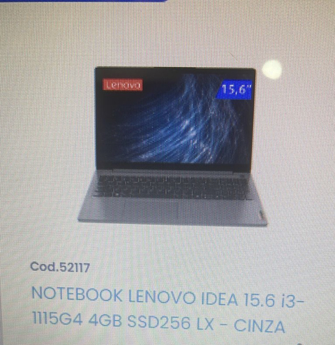 NOTEBOOK LENOVO IDEA 15.6 13-1115G4 4GB SSD256 LX - CINZA