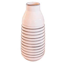Vaso de Cerâmica Branco com Anéis Cinza