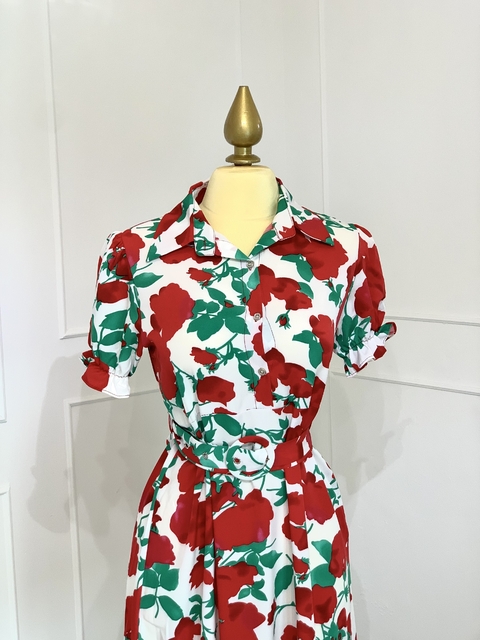 VESTIDO FLOR VERDE ROJA