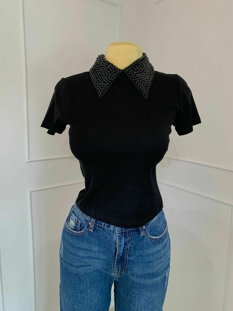 BLUSA PERLAS NEGRAS CUELLO TALLA LXL