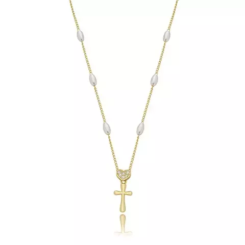Choker Pérola de Arroz + Cruz Banhado a Ouro 18k - comprar online