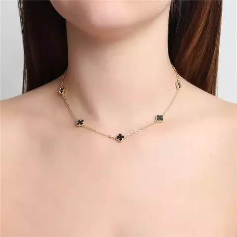 Colar Van Cleef 5T Preto Banhado a Ouro 18k - comprar online