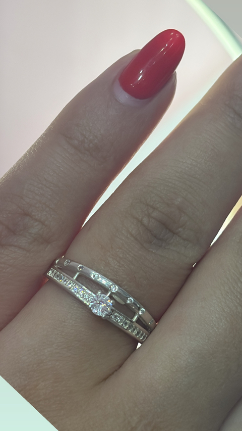 Anel solitário duplo prata 925