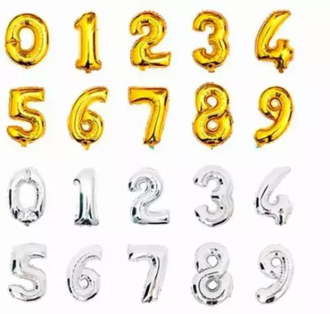 BALÃO METALIZADO DOURADO/PRATA NUMERAL