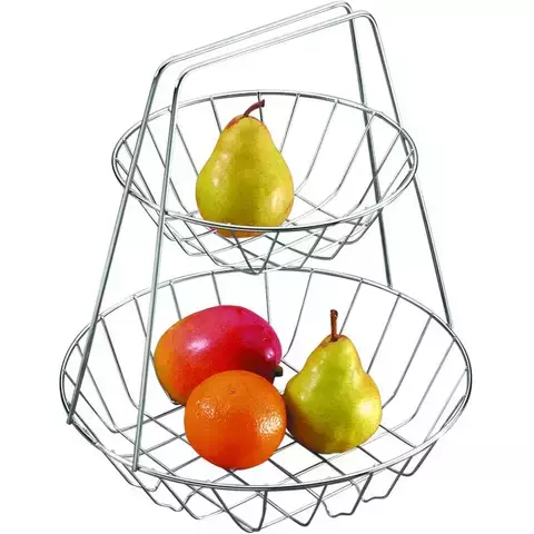 BONS CESTA FRUTEIRA DE MESA ARAMADO C/2 ANDARES CROMADO 43,5X37X22CM BC24399 FX**