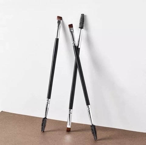 Box C/12pçs Pincel duplo profissional para sobrancelha escovinha e chanfrado preto