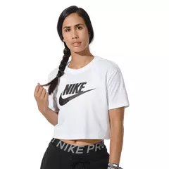 Camiseta Cropped Nike Sportswear Essential CR Feminina - Branco+Preto BV6175-100