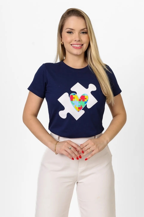 T-SHIRT AUTISMO CORAÇÃO QUEBRA-CABEÇAS