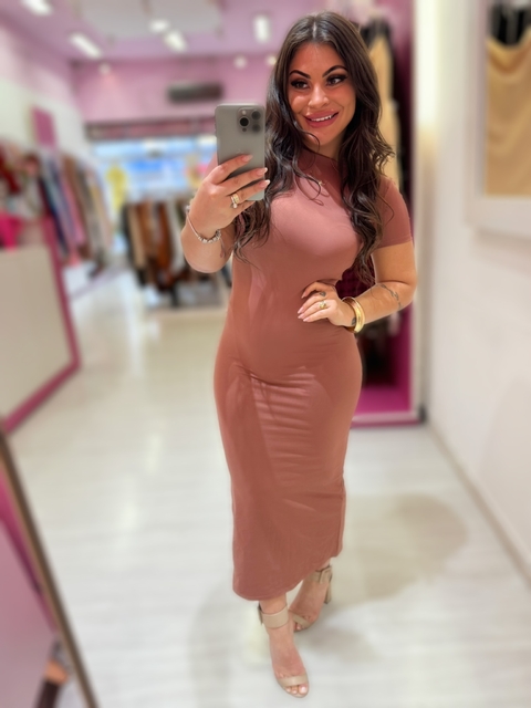 Vestido longo poliamida preto Deise marrom