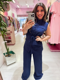 Conjunto Francisca calça + camisa alongada (azul)