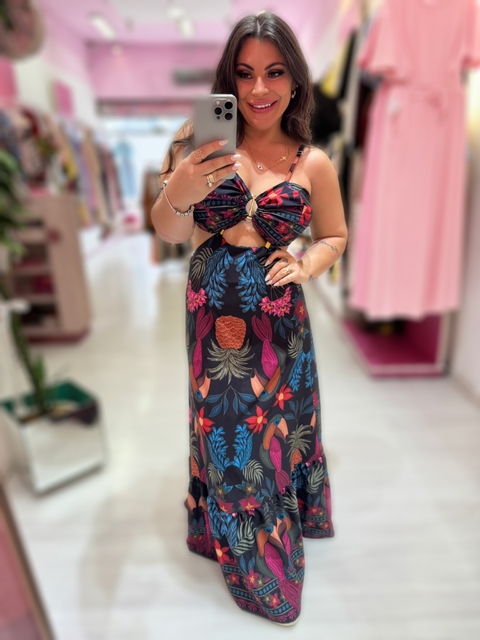 Vestido longo flower preto