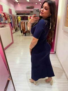 Vestido canelado premium MIDI Ane AZUL - Diamante Rose | Moda feminina Esteio | Loja de roupas feminina