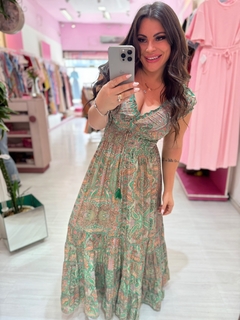Vestido longo indiano verde bandeira