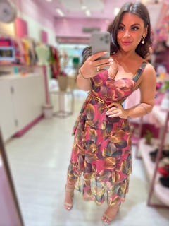 Vestido midi Alice babado floral - comprar online