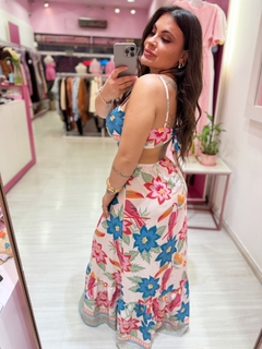 Vestido longo flower azul/rosa - comprar online